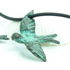 Mykonos bird Pendant, flying swallow pendant, peace dove Pendants, flying doves, copper green patina, Greek Metal Casting, 1/2/5 pcs