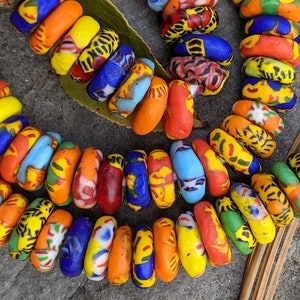 10%OFF, 10mm Krobo African Glass Beads, Multi colored, Recycled Beads, 2mm Large Hole Donut, from Ghana Africa, for Jewelry Making