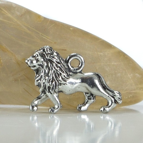 10%OFF, Lion Charm, Antique Silver, African Safari big Cat pendant, Boho pendant, fine detailed, lead free Pewter, Made in USA, 21mm