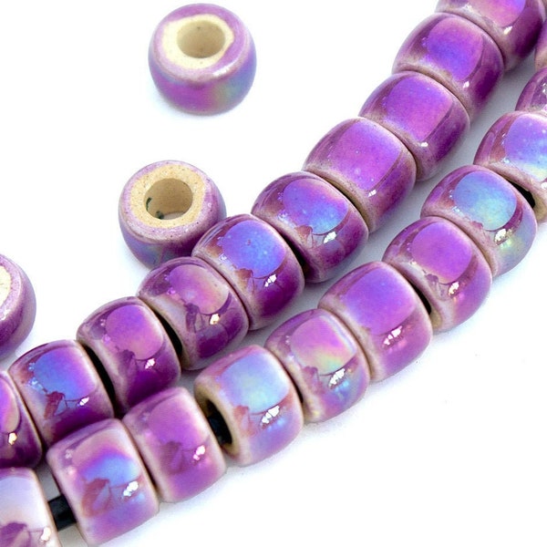 25%OFF 6X4mm Purple ceramic mini tube beads, Iridescent purple Enamel, Greek Mykonos beads, glazed enamel spacers -pick qty