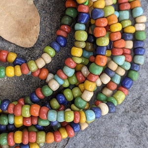 10%OFF, Summer Mix, African Glass, seed beads from Ghana, Rustic Rondelle Tube Spacers, Boho tribal Jewelry Making supplies, 4x3mm