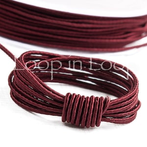 Dark Red SILK cord, Wrapped Silk Satin Cord rope 1.5 mm thick, organic natural hand spun silk, polyester core, for Jewelry (3 feet)