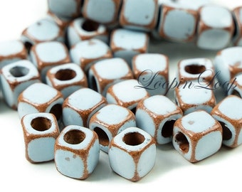 5mm ceramic cube beads, Mykonos Greek beads, baby blue terra cotta, Adobe Stone washed, enamel glazed beads, Rustic aged, 10 or 30 pcs