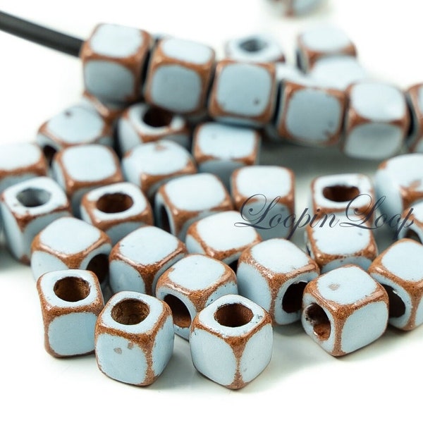 25%OFF Mykonos ceramic 5mm small cube Greek beads, baby blue teracotta brown, Adobe Stone washed enamel glazed beads Rustic aged -pick qty