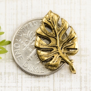 Tropical Charm, Monstera leaf, Antique Gold pendant, Hawaiian philodendron, high quality lead free Pewter, Made in USA, pick qty