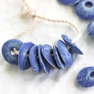 25%OFF, Ceramic Cornflake Chip Disk Disc, Denim Blue Jeans beads, 16mm 18mm, large hole, Mykonos Greek washer spacer Beads, jewelry making image 1