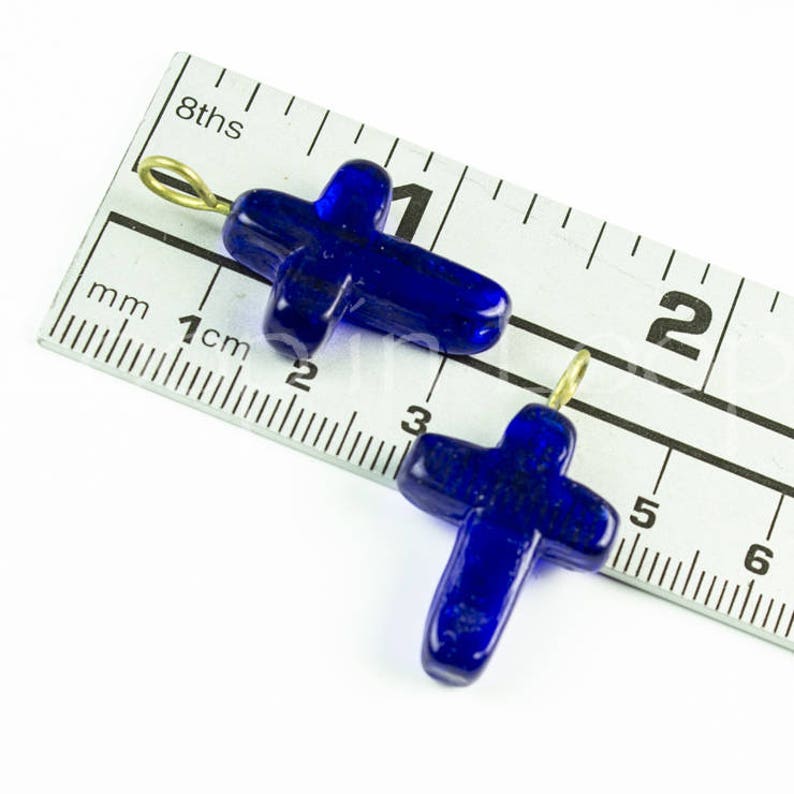 25/%OFF Boho large blue cross pendant pressed glass Charm Greek handmade baptism favor lampwork cross Lucky Charm Protection Talisman