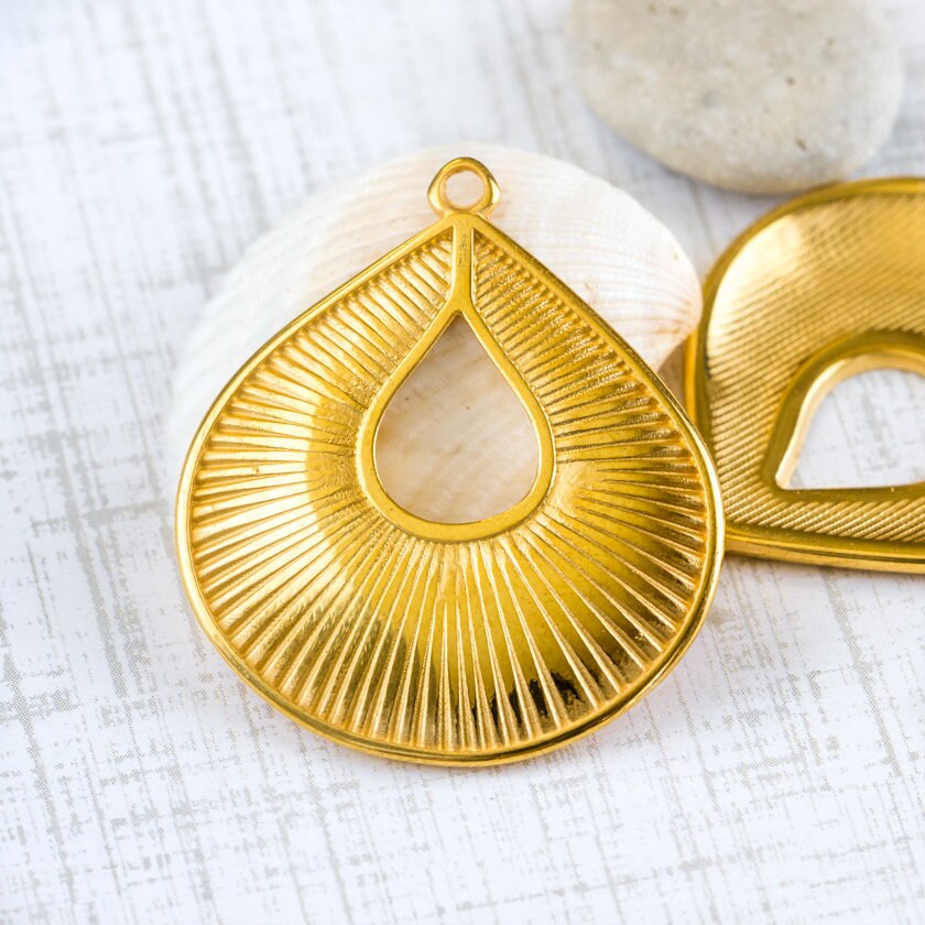 10%OFF, Large Drop Pendant, 24K Gold Plated, Textured