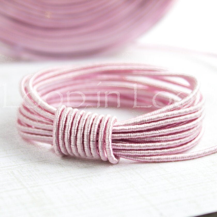 Pink Silk cord soft chunky woven rope necklace tube 6mm thick genuine  organic natural handspun silk braided over polyester core 1foot