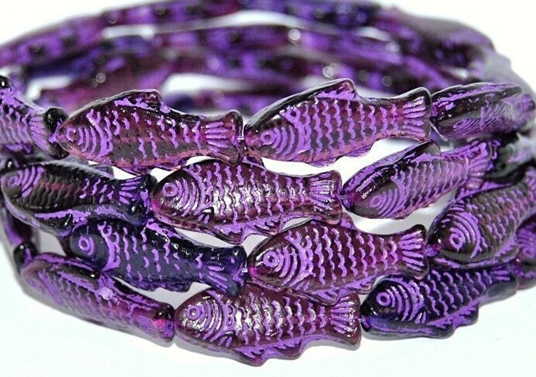Glass Fish Beads, 1 Inch Czech Glass Beads, Tropical Beach Jewelry