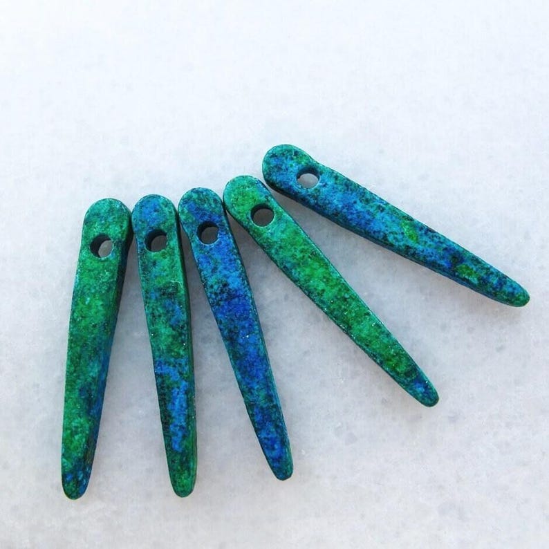 Mykonos Skinny Spike Ceramic Beads, Aegean Blue, Greek Beads, Jewelry making, DIY - pick qty image 1