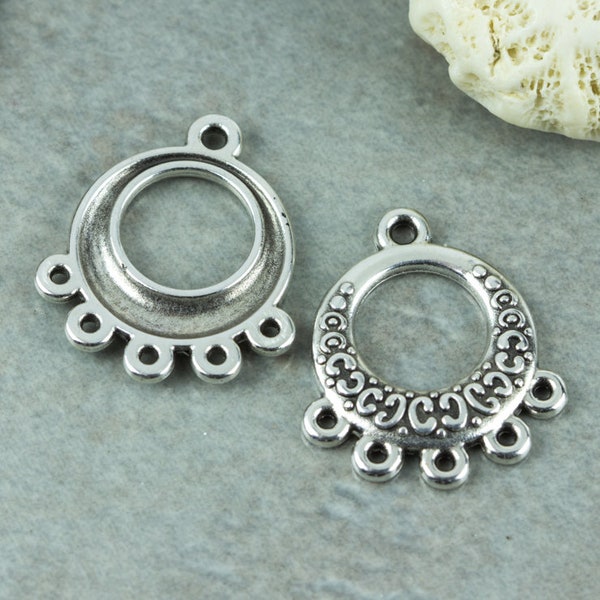 10%OFF Earring connectors, Chandelier Connector Earrings Hoop w/ 5 charm Loops Antique silver European High Quality Zamak Casting - 2pcs