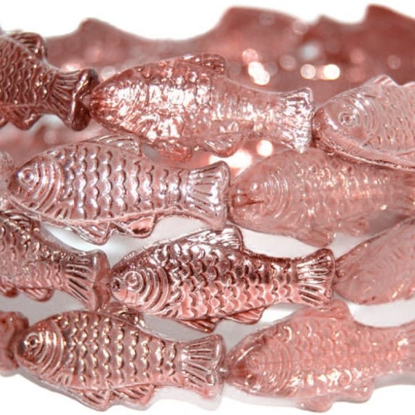 Glass Fish beads, 1 inch Czech glass beads, dusty rose with gold AB finish, beach jewelry making, translucent double sided, 25mm, pick qty