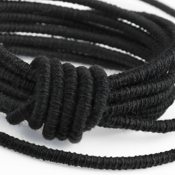 Black cotton Cord semisoft thick rope Wrapped Thread 3.5mm bracelet Fiber  cord polyester core (sold by the foot)