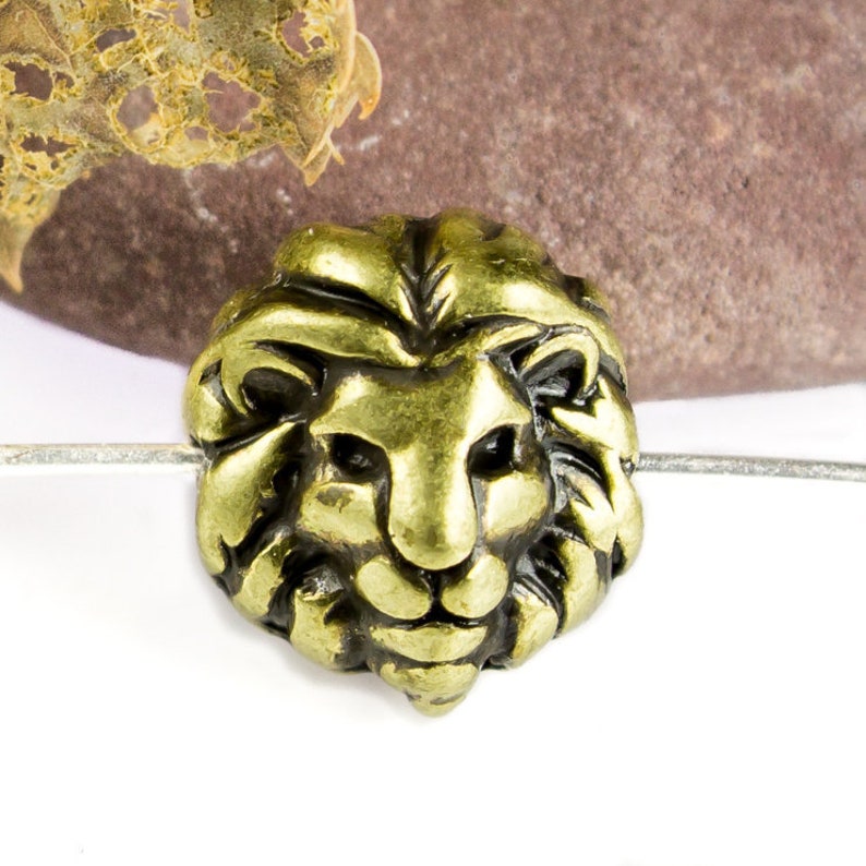 25/%OFF Lion Head Slider Beads Antique Brass 12X10mm spacer bead Spacers for 1.5mm leather or cord rustic bohemian European zamak 2pcs