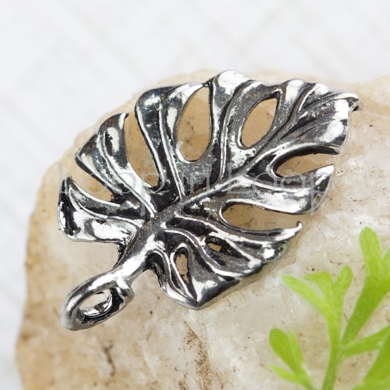 Tropical Leaf Charm, monstera charms , antique silver pendant, Hawaiian philodendron, high quality, lead Free Pewter, Made in USA, pick qty