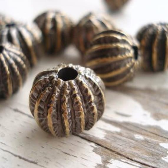 Antique Brass Mykonos Sea Urchin Beads, Nautical Jewelry, 12mm round, 2 or 6 pcs