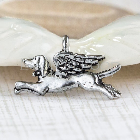 Dog Angel Charm - Antiqued Sterling Silver Dog Angel Charm - Antiqued Sterling Silver