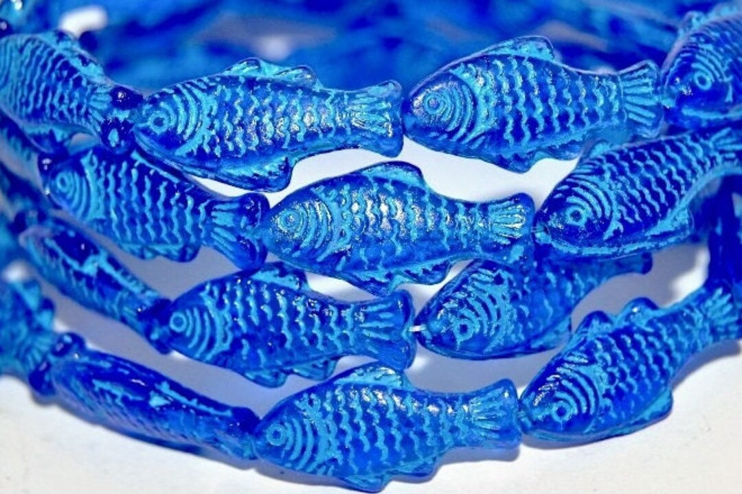 Glass Fish Beads, 1 Inch Czech Glass Beads, Tropical Beach Jewelry
