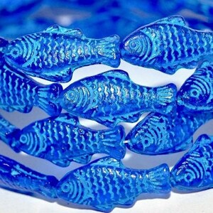 Glass fish beads, 1 inch Czech glass beads, tropical beach jewelry making, Blue with blue Wash, double sided, 25mm - pick qty