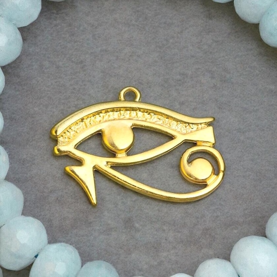 24K Gold Plated Eye of Horus Pendant, Double Sided Egyptian Charm, Ethnic Amulet, made in EU