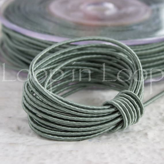 Green Blue Jade SILK cord, Wrapped Silk Satin Cord rope, 1.5 mm thick, organic, natural hand spun silk, polyester core, (3 feet)