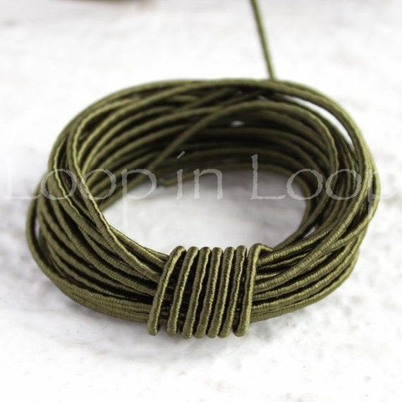 Olive Dark Green SILK Cord, Wrapped Silk Satin Rope, 1.5 Mm Thick