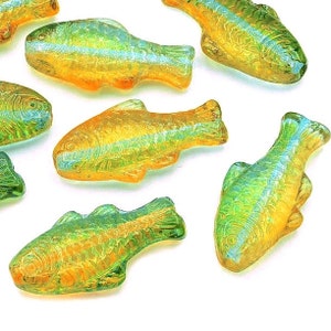 Glass Fish beads, 1 inch eye candy Czech glass beads, translucent honey lemon lime, tropical fishes, nautical beach jewelry making, pick qty