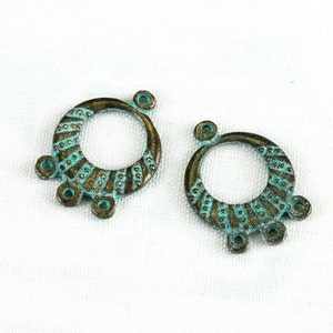 10%OFF Earring Hoop, Mykonos Casting, Green Patina on copper, Earring connectors, 3 Loop Boho Connector Link (2pcs)