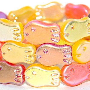 Glass Fish beads, 19X12mm Czech glass beads, Yellow Pink orange purple iridescent Mix, beach jewelry making, double sided, 10pcs