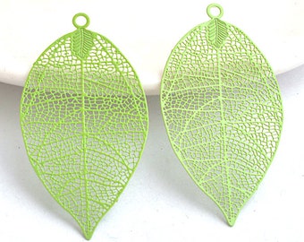 10%OFF Autumn Filigree Leaf pendant, Spring Green Leaves, Large 2 inches Laser Cut Connector, thin light Earring Charms, pick qty
