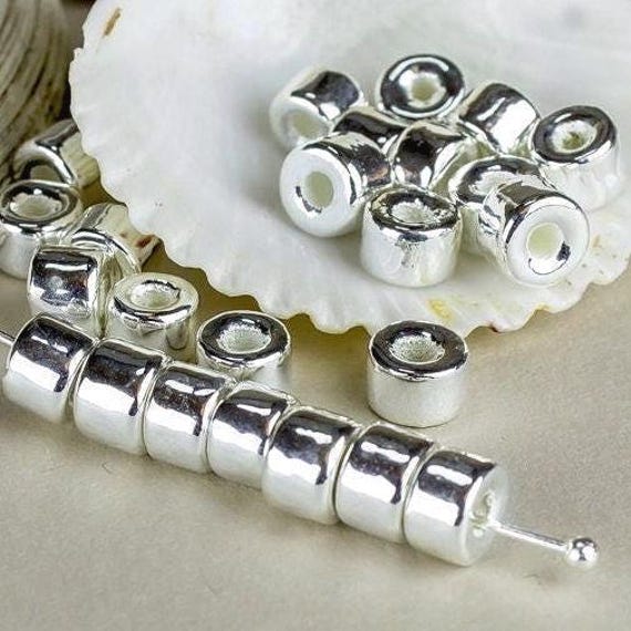 6mm Ceramic mini Tube, 6X4mm, Fine Silver, metalized, Mykonos beads, WHOLESALE, 10/20/50/100/250pcs