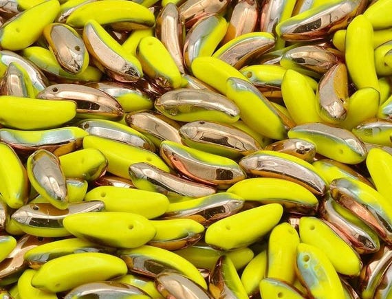 THE BANANA イエロー & ゴールド　セット Czech Glass Banana Beads, Yellow Fruit Bead, Gold Luster