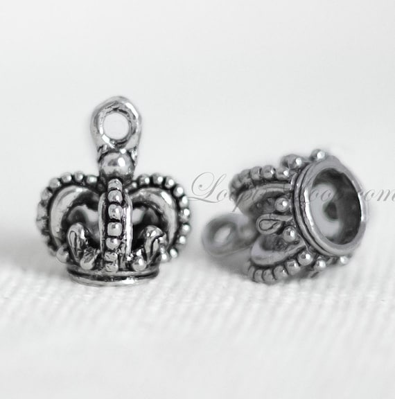 Silver Crown Charm, Bead cap, 3D Royal Charm, 15mm, Bracelet Charm, boho rustic Antique Silver plated, jewelry making, made in USA