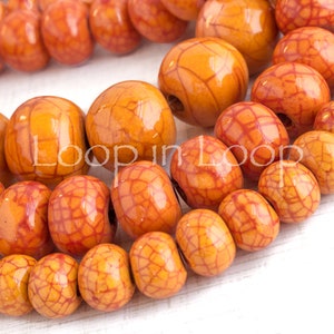 10%OFF, 15mm Ceramic round Beads, Crackle Orange Red Glazed Enameled Ball, rounds mosaic Beads, with Large hole, jewelry making, 2pcs