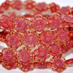 14mm Glass flower beads, Wild roses, Anemone Flower Beads, Clear Yellow with Red Wash, Premium pressed Czech glass, for jewelry making, 6pcs