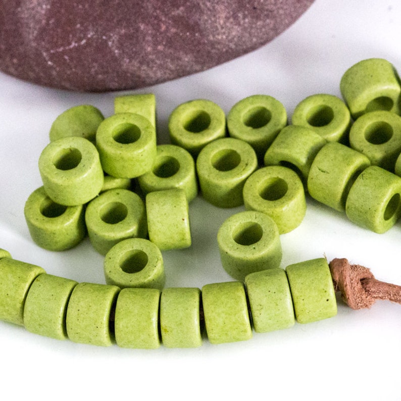 25%OFF 30 Mykonos Greek Ceramic bead Spring Meadow Green Mini Tube 6X4mm spacer Beads for leather boho earthy craft jewelry DIY image 1