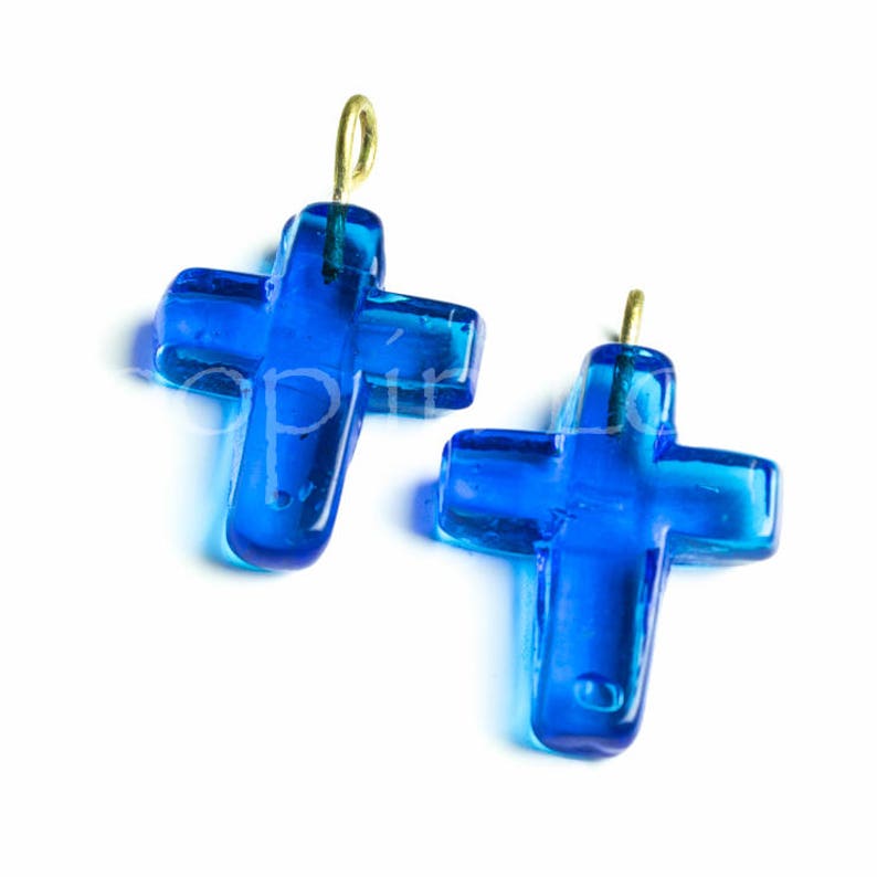 25/%OFF Boho large blue cross pendant pressed glass Charm Greek handmade baptism favor lampwork cross Lucky Charm Protection Talisman