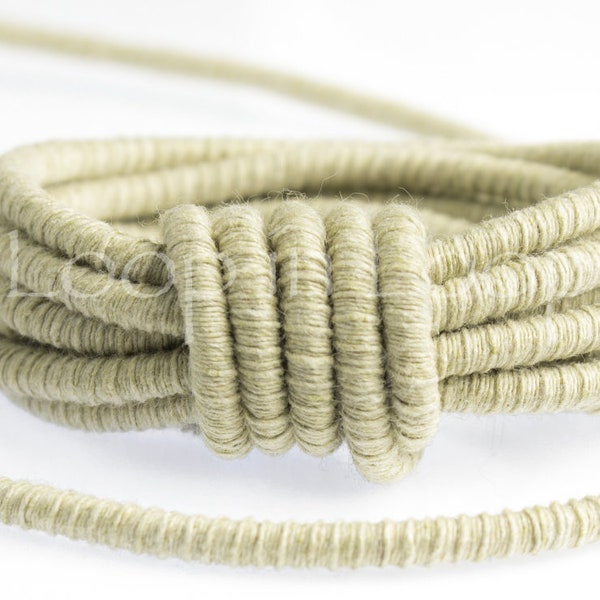 Earthy cotton Cord Natural Beige cream rope Wrapped Thread 3.5mm bracelet Tubing Fiber cord polyester core (sold by the foot)