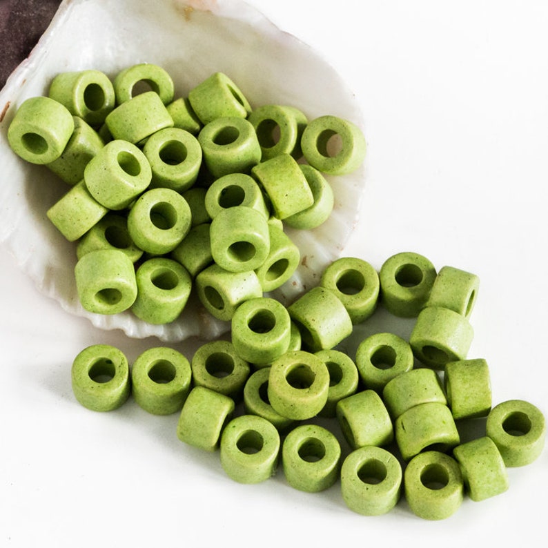 25%OFF 30 Mykonos Greek Ceramic bead Spring Meadow Green Mini Tube 6X4mm spacer Beads for leather boho earthy craft jewelry DIY image 2