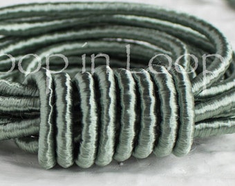Green Blue Jade SILK cord, Wrapped Silk Satin Cord rope 3.5 mm thick, organic natural hand spun silk, polyester core, for Jewelry