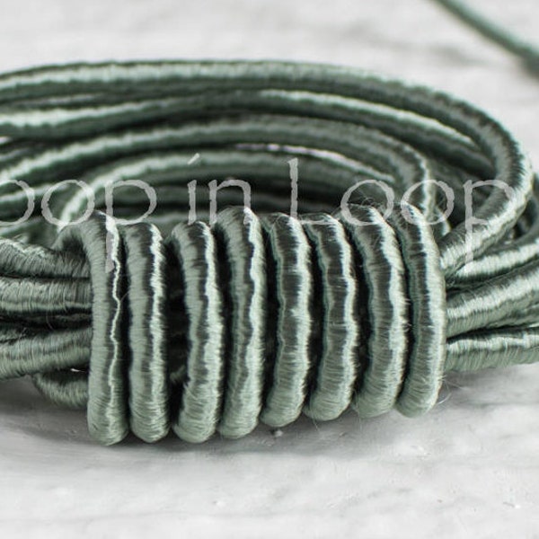 Green Blue Jade SILK cord, Wrapped Silk Satin Cord rope 3.5 mm thick, organic natural hand spun silk, polyester core, for Jewelry