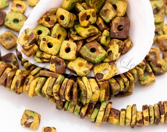 5mm Ceramic abstract chip beads, Gipsy Summer Yellow Mix, Mykonos Greek Beads, Tiny irregular spacers washers, jewelry making