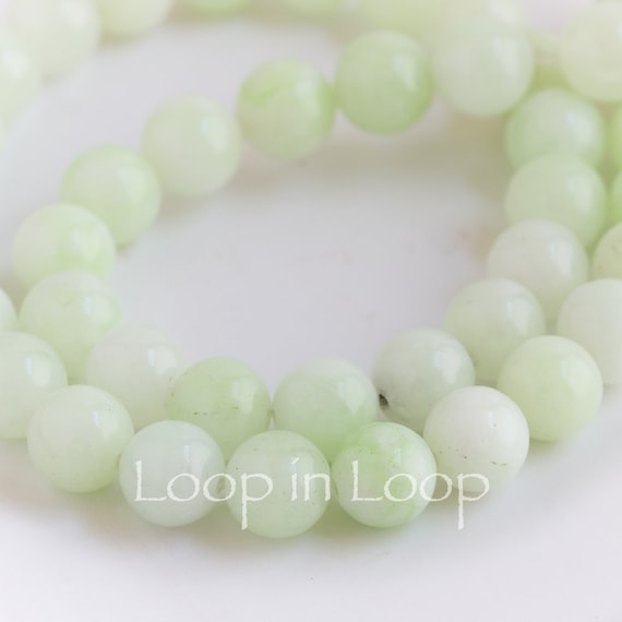 10%OFF 8mm New Jade beads for jewelry making Serpentine very light green  Natural semi precious bohemian gemstone round smooth Mala -pick qty