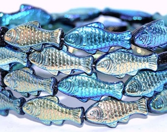 Glas Fisch Perlen, Tschechische Glasperlen, 1 inch, tropisch blau lila regenbogen irisierend Mix, Strand Schmuckherstellung, doppelseitig, 25 mm, 2 Stk