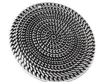 Extra Large chain Disk pendant, Round, Geometric, Circle, Antique Silver, Greek metal casting, Cast Charm, 50mm, TH288as, 1 pc