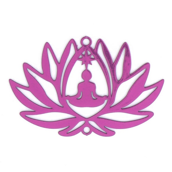 10%OFF Purple Lotus Flower pose charm, Filigree thin light Connector, Large Meditation Yoga Namaste Boho Zen pendant 38mm, pick qty