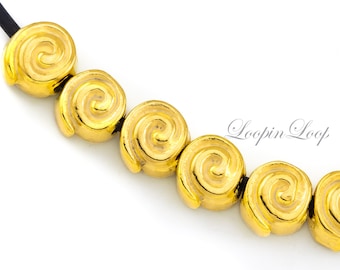 Mykonos 24K Gold Plated Spiral Beads,10mm, Nautical spacers Charms, (4-12 beads)