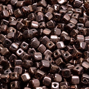 4mm Czech Glass Cube Beads, tiny 4X4mm cubes, Metallic bronze brown, for Jewelry making, 50-100 pcs