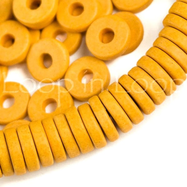 8mm Yellow Ceramic Mykonos Spacer Beads,  Flat Round Washer Discs,  pick qty